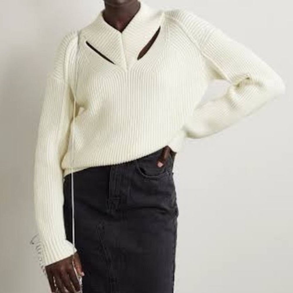 Proenza Schouler Cream Ribbed V-Neck Sweater